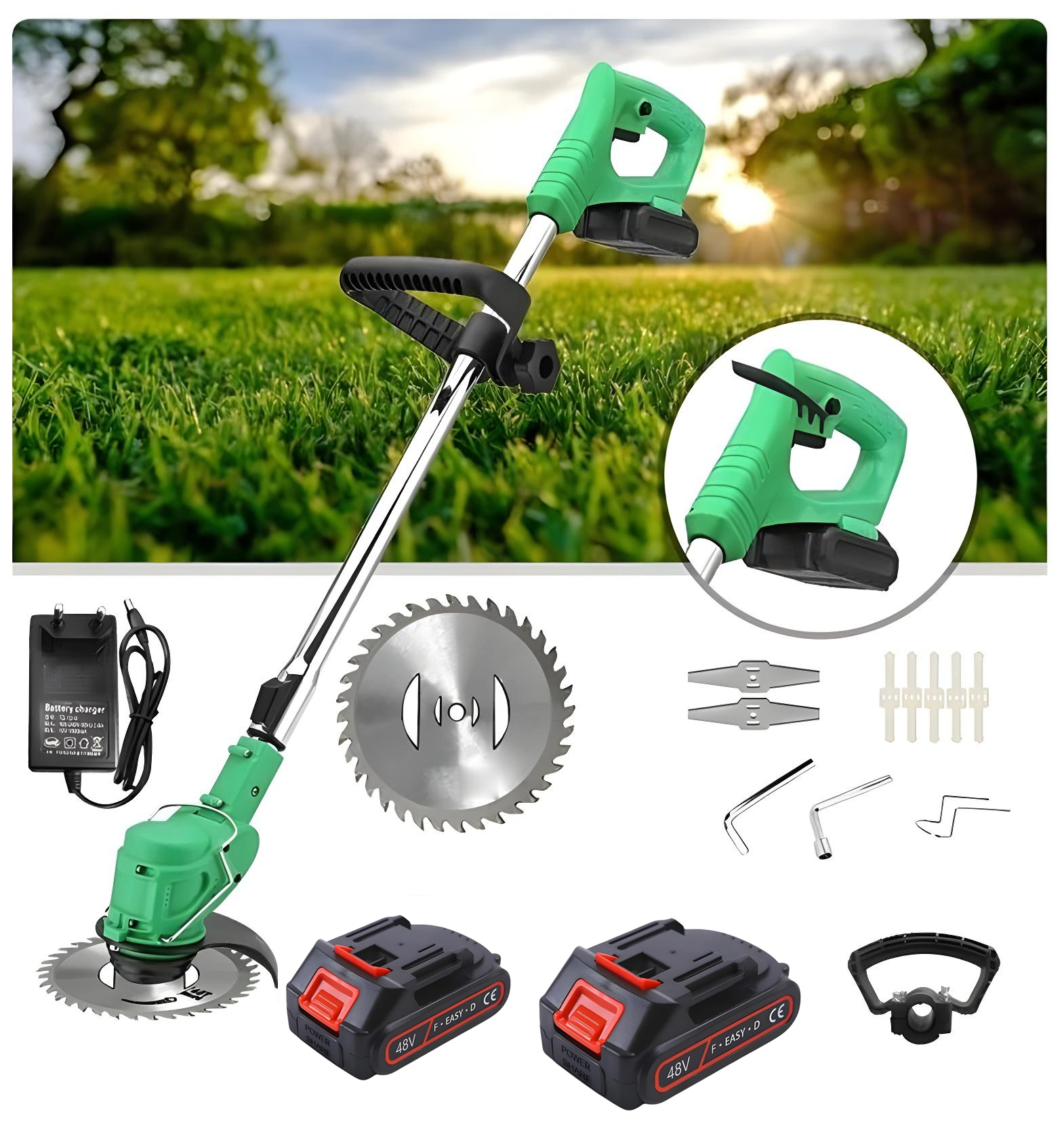 Motocoasa Electrica cu 2 Acumulatori 48V, 4000 mAh, 18000 RPM