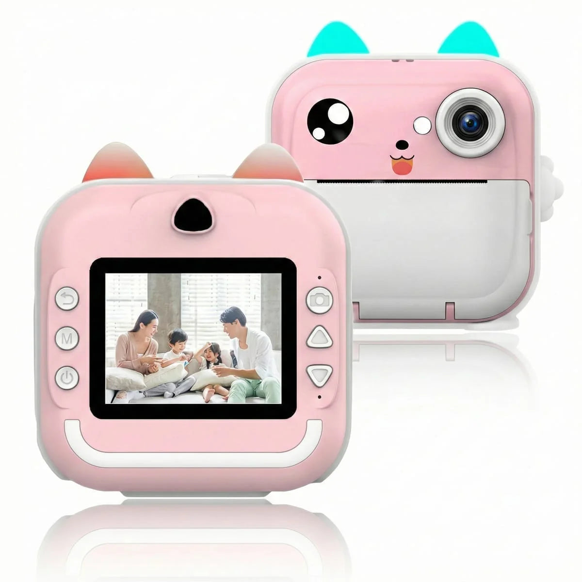 Aparat Foto-Video FULL HD pentru copii, cu functie de printare, ecran LCD de 2.4 inch, 3 role incluse, snur de sustinere, Turcoaz