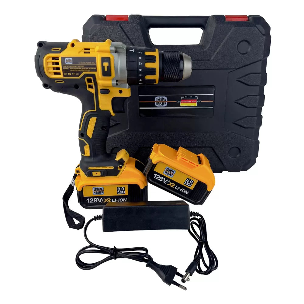 Trusa Bormasina cu Percutie German Meister, 2 acumulatori 128V 8AH, Mandrina Metalica