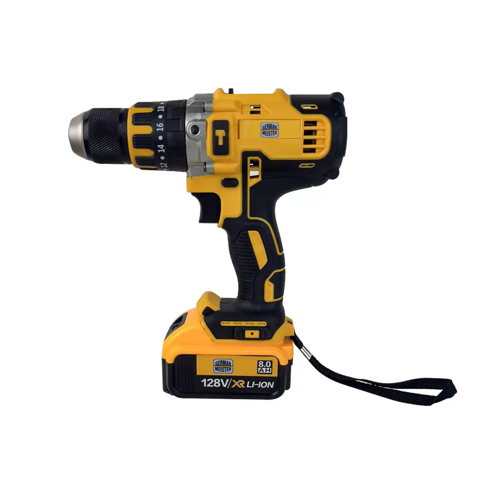 Trusa Bormasina cu Percutie German Meister, 2 acumulatori 128V 8AH, Mandrina Metalica