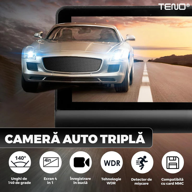 Camera Auto 3 în 1 (Față/Spate/Interior) - 4 Inch, Full HD 1080p, Senzor de Mișcare, Înregistrare High Definition
