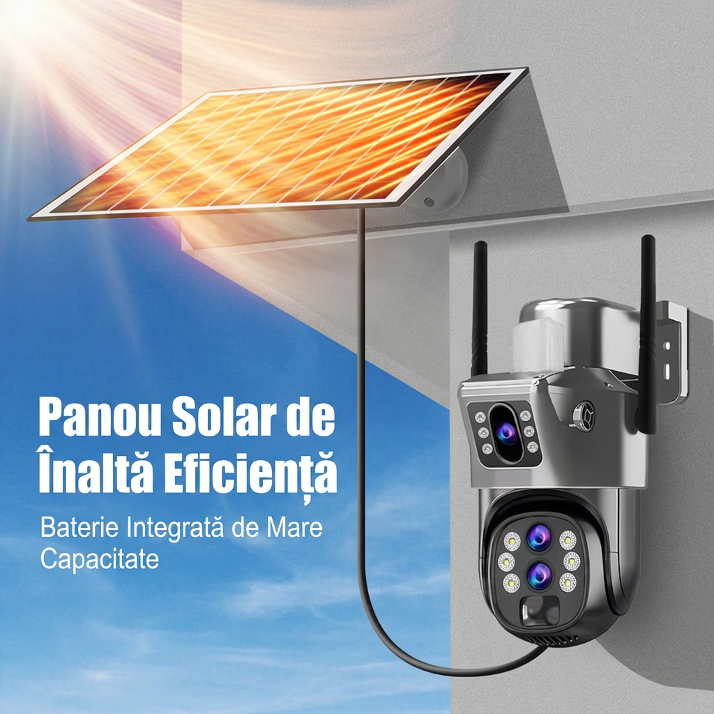 Camera Supraveghere Wi-FI Solara 12MP | Zoom Optic 10X | Card Memorie Cadou | Detectie Faciala si Auto Tracking 355° | Night Vision Color | IP66