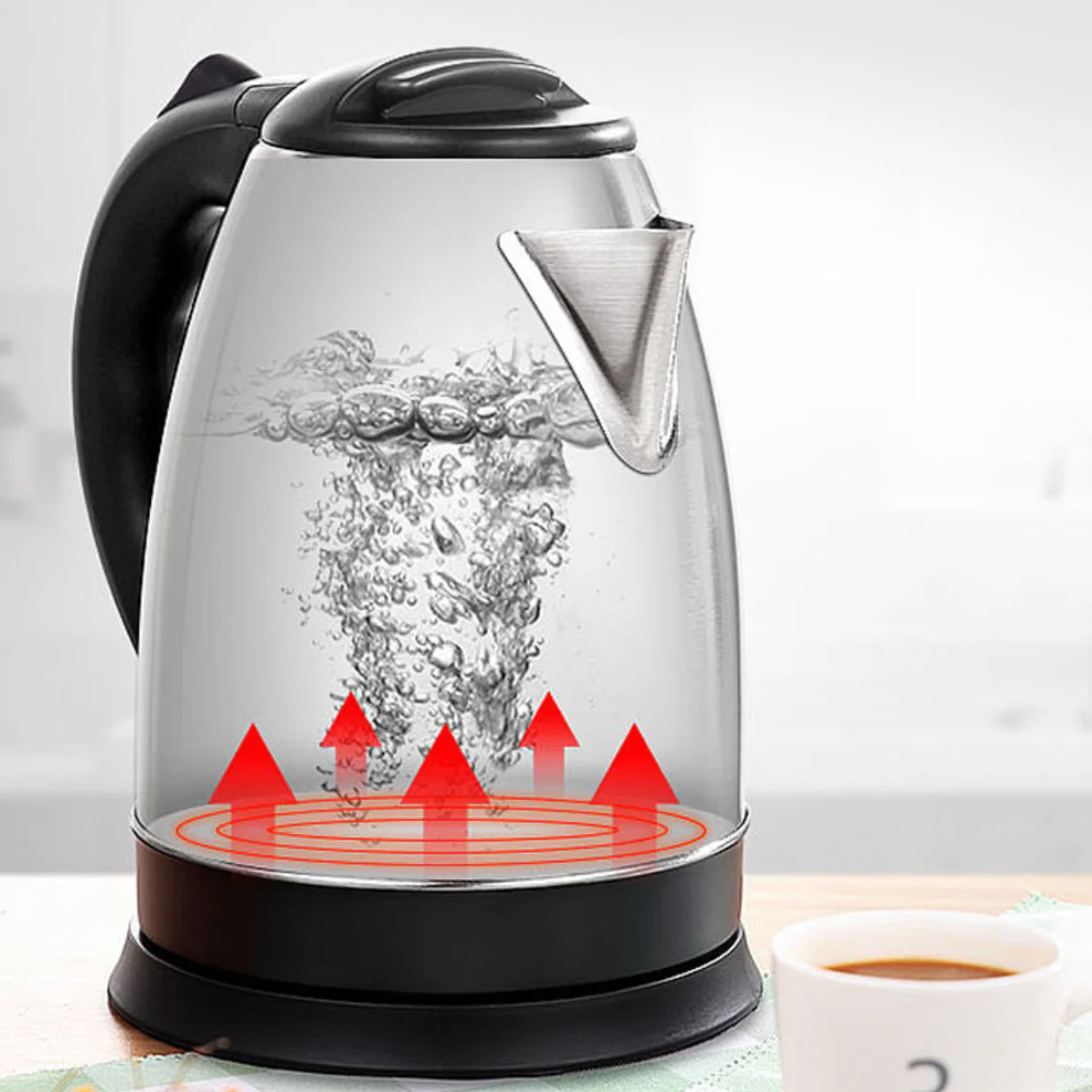 Cana Fierbator din Inox, 1500W, 2L, Cu Declinare Automata, Inox/Negru