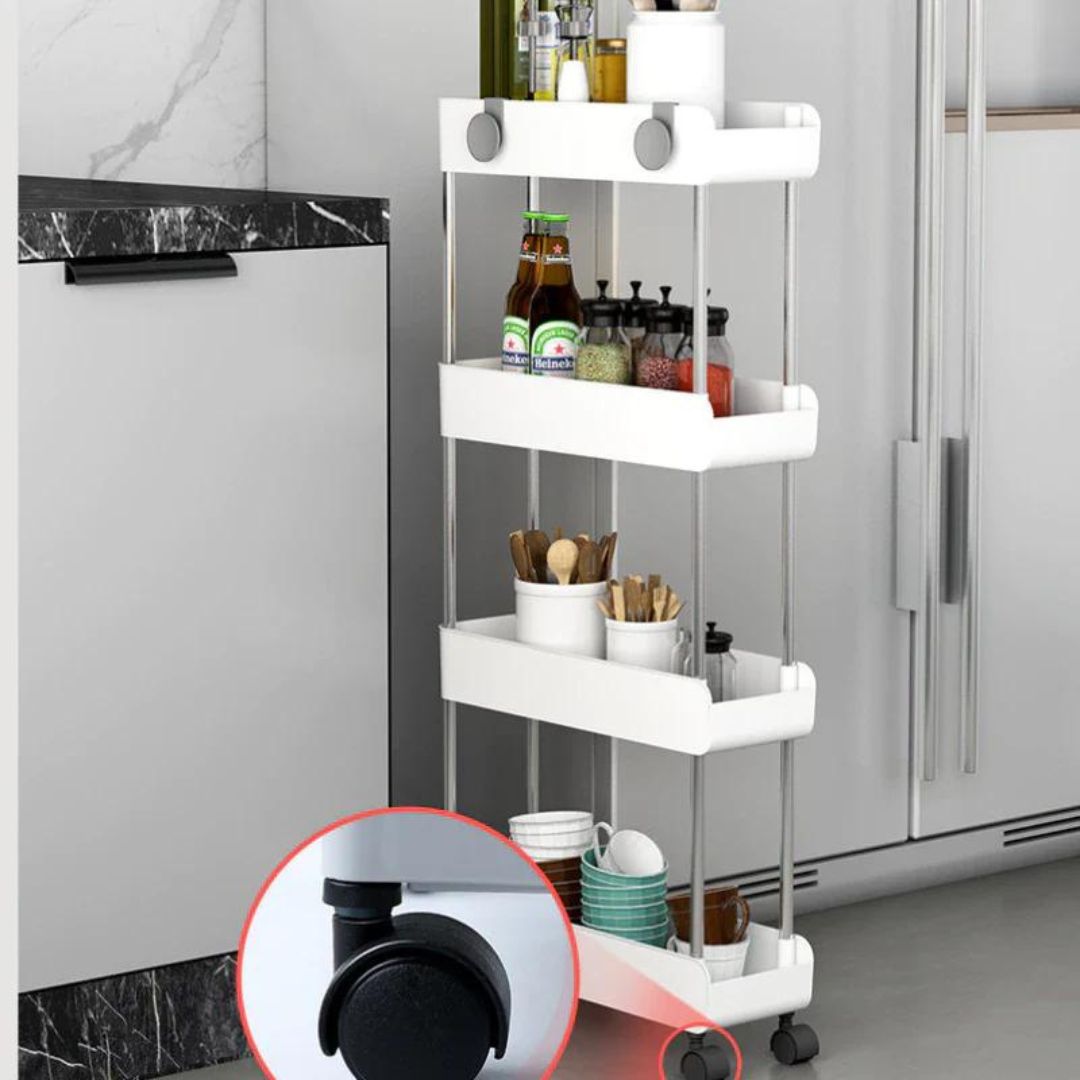 Cărucior Organizator 4 Rafturi, Design Slim, Portabil – Spațiu Optimizat