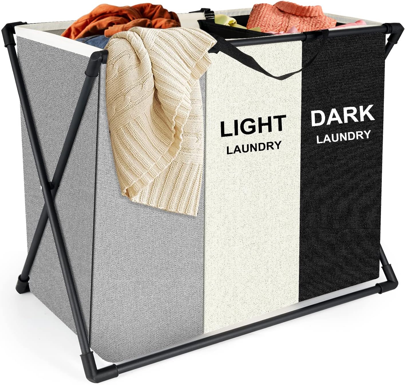 Cos de Rufe Pliabil, 3 Compartimente pentru Sortare, 62x34x56 cm