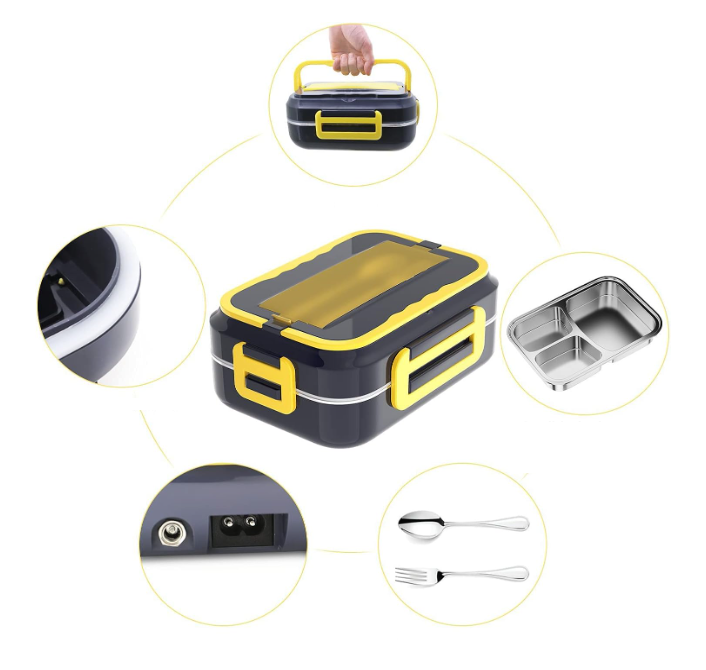 Cutie alimentara portabila incalzire electrica, inox, set tacamuri inclus, pentru masina si casa