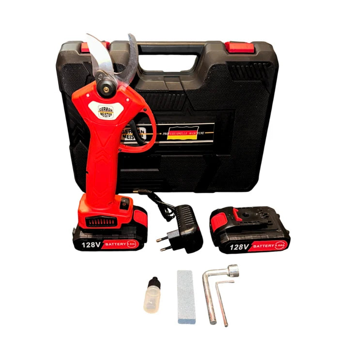 Foarfeca Electrica cu 2 Acumulatori 128V 8AH, pentru vie, crengi, 2 trepte de taiere, GermanMeister