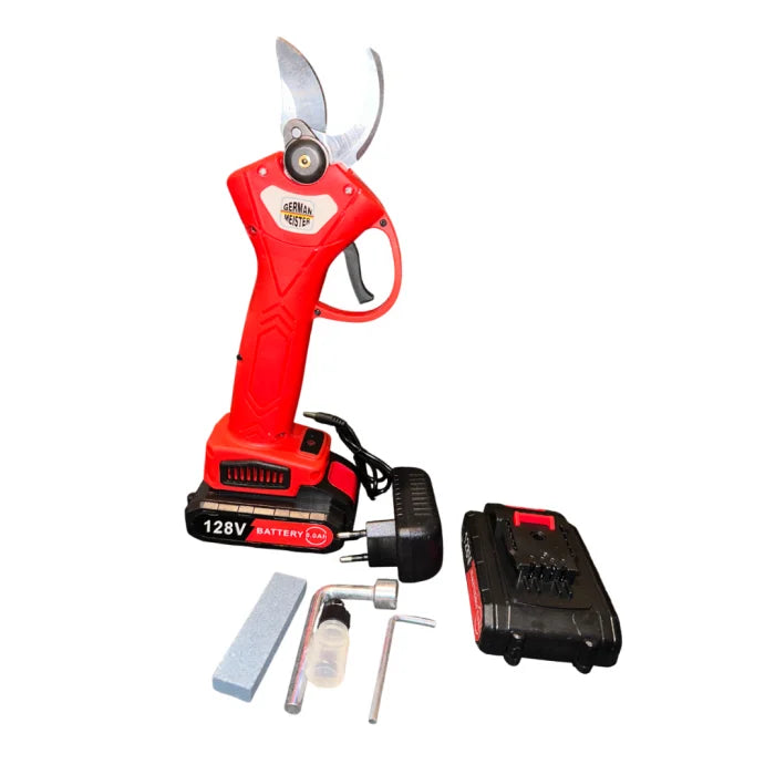 Foarfeca Electrica cu 2 Acumulatori 128V 8AH, pentru vie, crengi, 2 trepte de taiere, GermanMeister