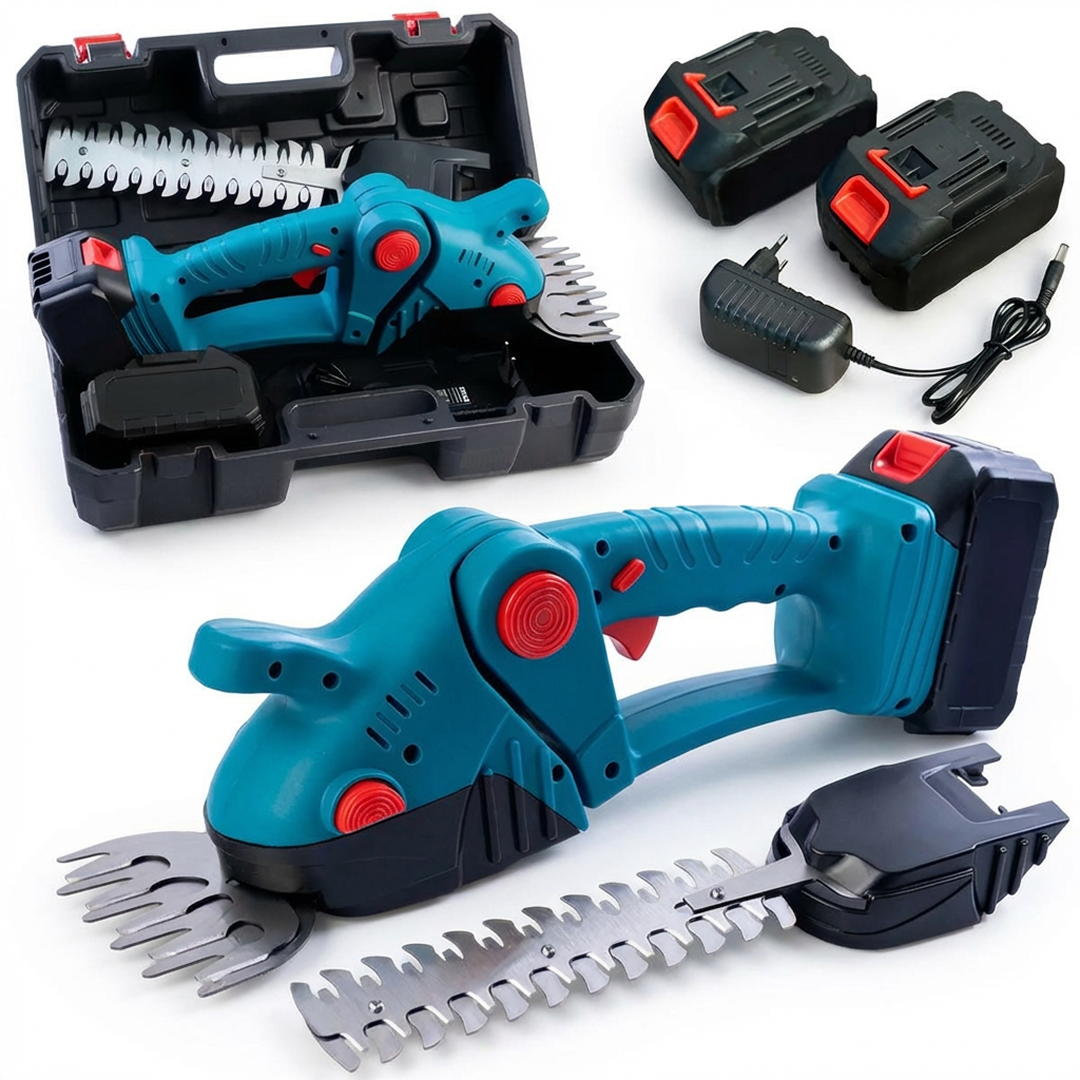Foarfeca electrica 2 in 1 pentru gradina cu 2 acumulatori de 48V pentru tuns iarba, gard viu sau arb