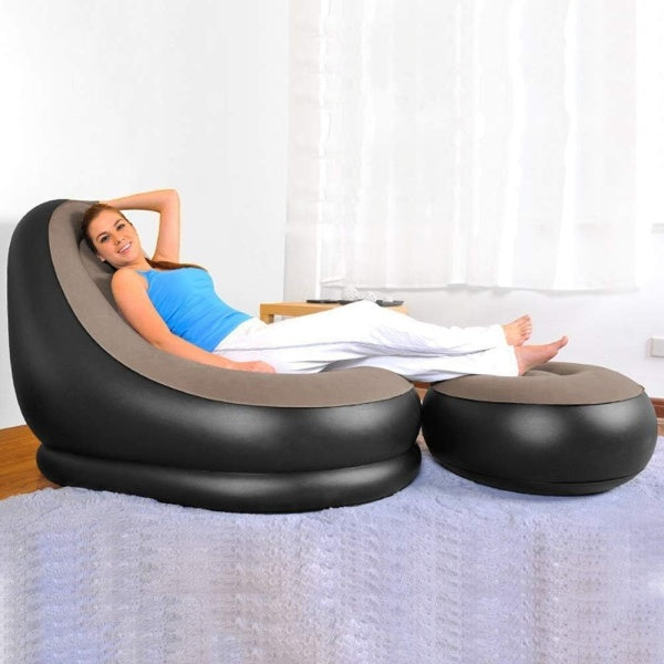 Fotoliu gonflabil cu suport pentru picioare, invelis catifelat