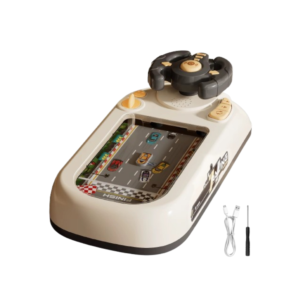 Jucarie Volan Interactiv cu piste de curse si masinute, alba