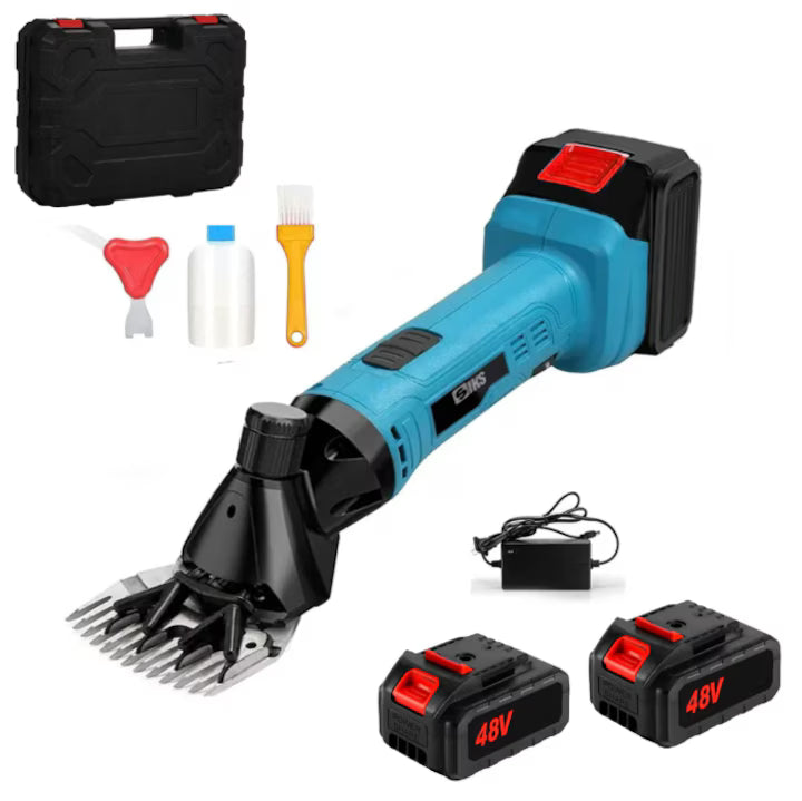 Mașină Tuns Oi Electrică Profesională – Acumulator 48V, 6 Viteze Reglabile, 2400 RPM, Lame din Oțel Ascuțite , pentru Oi, Capre, Câini, cu Trusă Transport și 2 Acumulatori Incluși