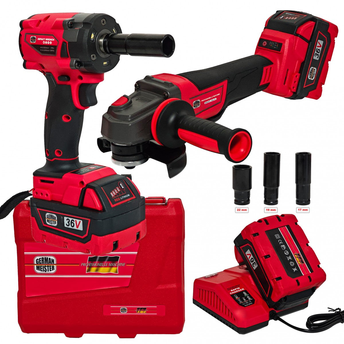 Polizor unghiular & Masina de insurubat cu impact, German Meister, 36V, Model nou