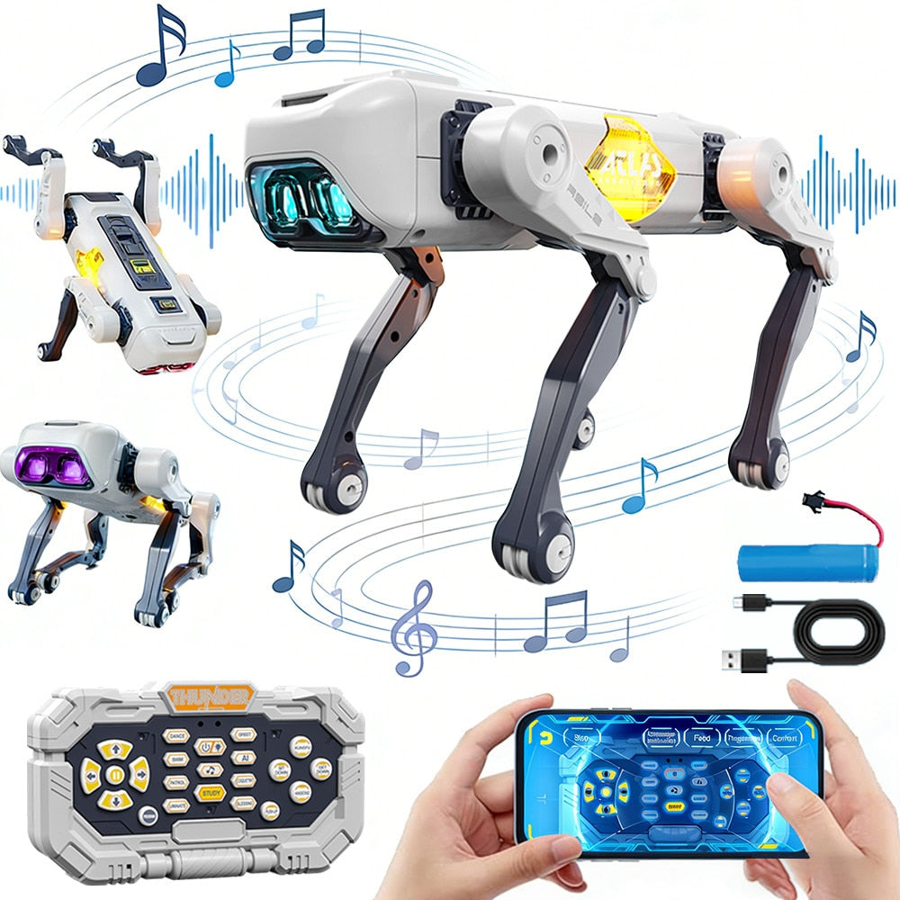 Robot Câine Inteligent Interactiv – Gri-Argintiu, 1200mAh, Telecomandă și APP