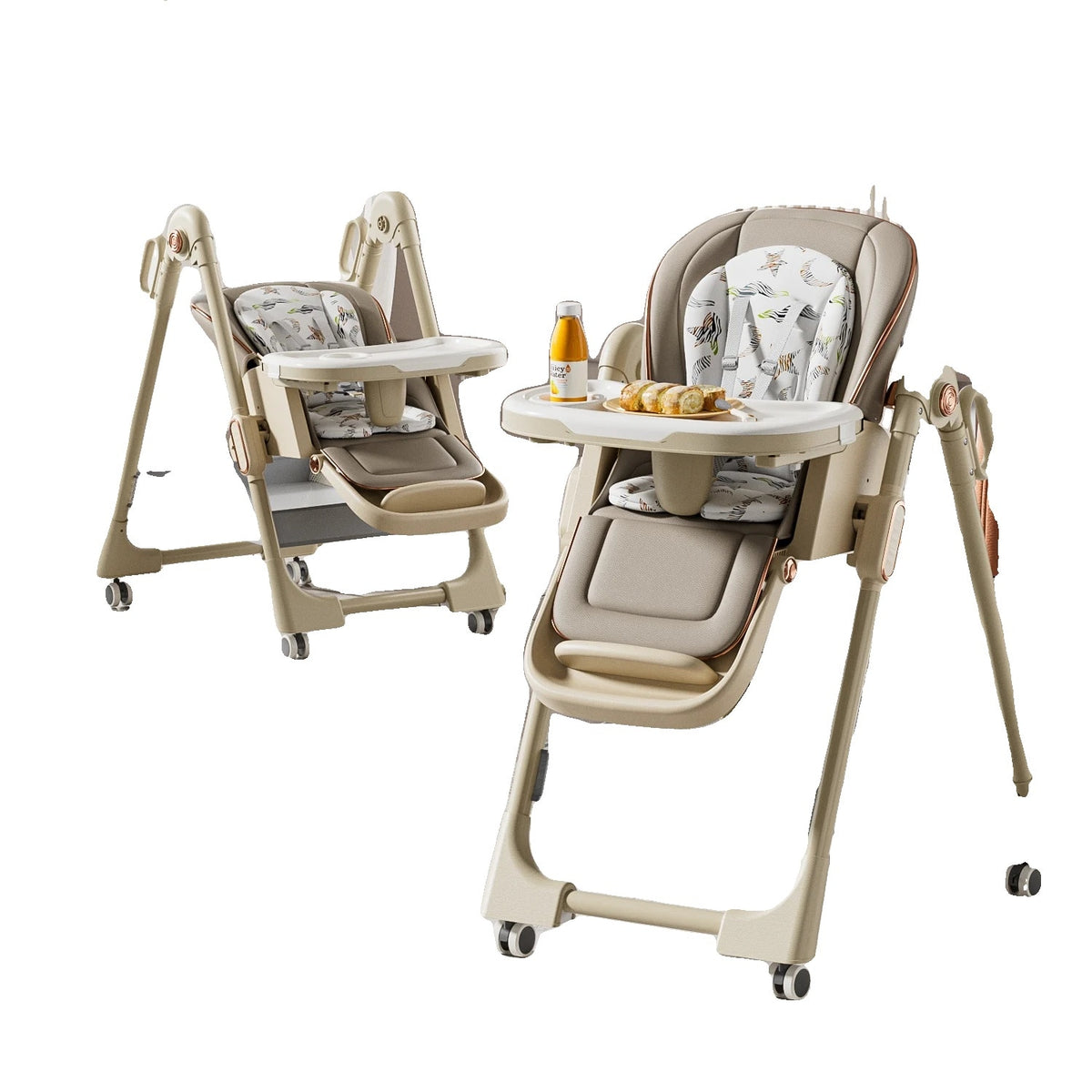 Scaun de Masă pentru Bebeluși, Design Versatil, Ușor de Curățat, Compact, Khaki