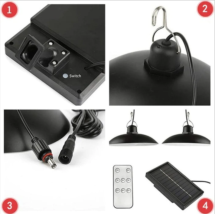 Set 2 Lămpi Solare Suspendate cu Abajur, Lumină Albă, Telecomandă Inclusă, pentru Exterior