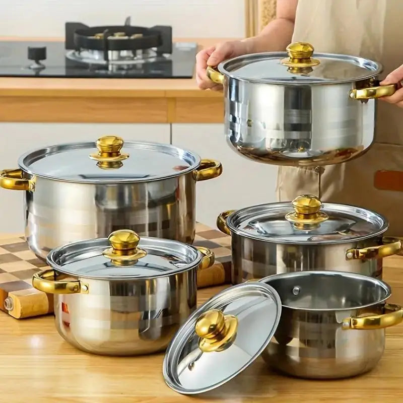 Set Oale din Inox 10 Piese cu Capace din Sticlă, 18/20/22/24/26 cm, Compatibile cu Toate Tipurile de Plite