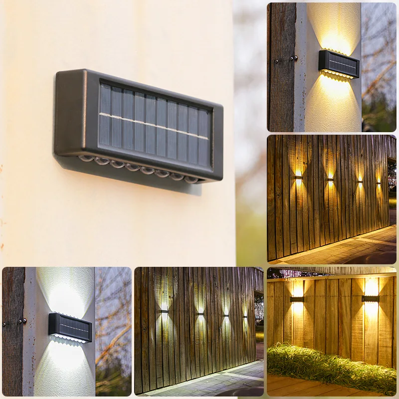 Set 2 Lampi Solare de Perete cu Iluminare Dubla, 12 LED-uri