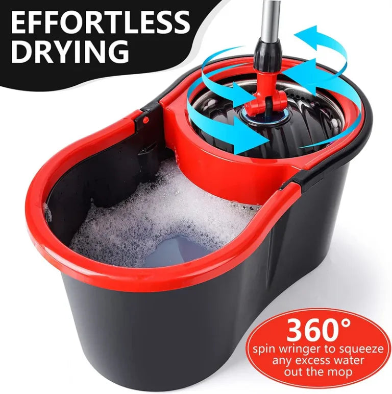 Set mop magic rotativ 360 grade , cu talpă și cuva din inox , 4 rezerve diferite + perie rosturi, rezerve incluse