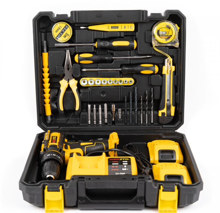 Bormașina WERSTIL 48V Cu 2 Baterii – Autofiletare, Percutie & 30 Piese | Putere Maxima