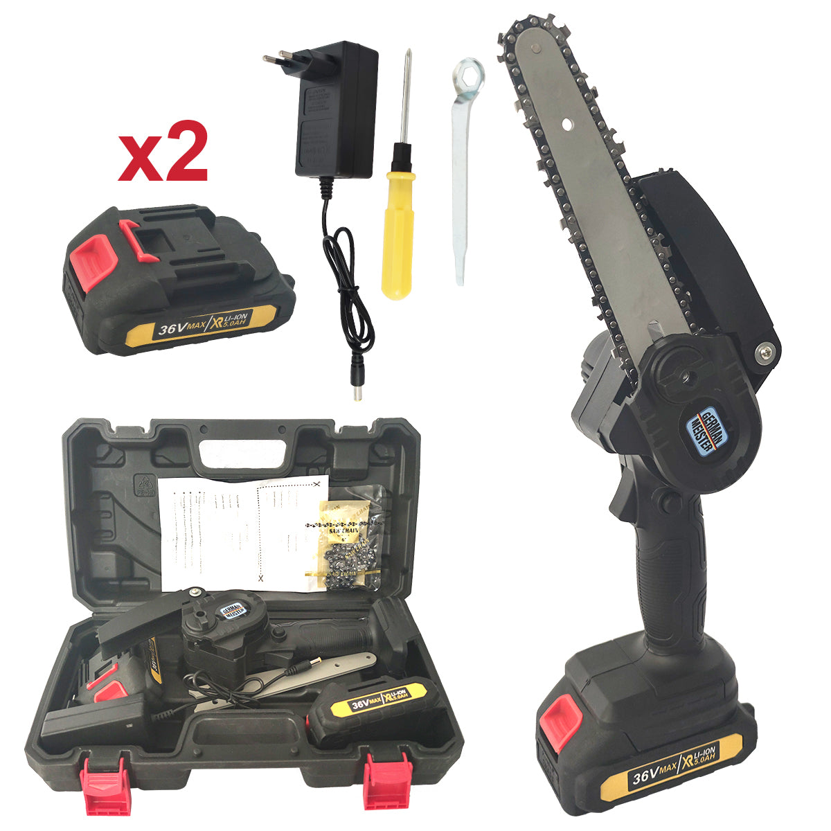 Drujba cu acumulator , German Meister , Lama + lant 6 , 36 V , 5 Ah