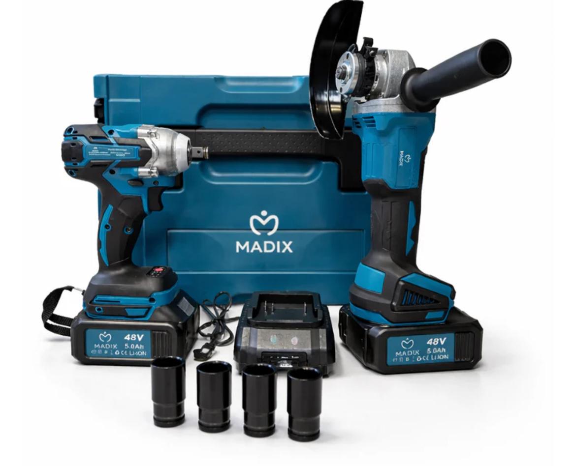 Trusa Masina cu Impact + Polizor Unghiular / Flex Brushless cu 2 Acumulatori 48V 5AH, Incarcator Rapid, Trusa Transport