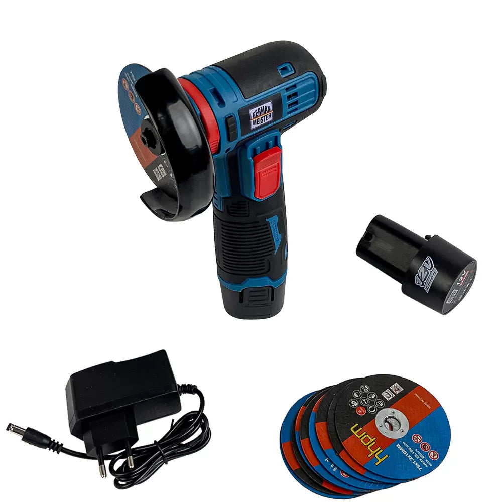 Mini Polizor German Meister – 2 Baterii 12V & 10 Pânze de Rezervă | Compact & Versatil