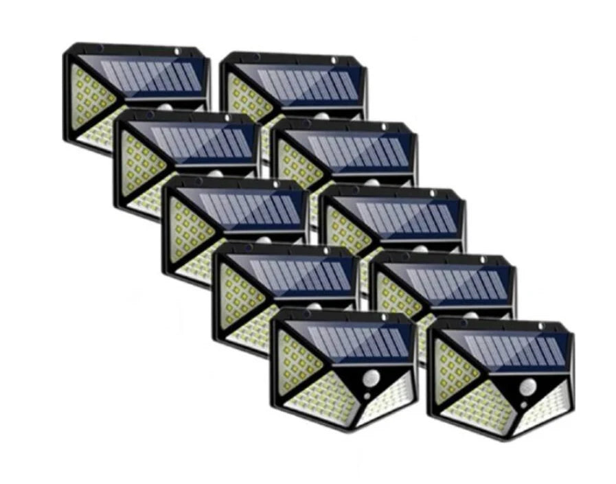 Set 10 x Lampa 100 LED cu panou solar, senzor de miscare 3 moduri de iluminare
