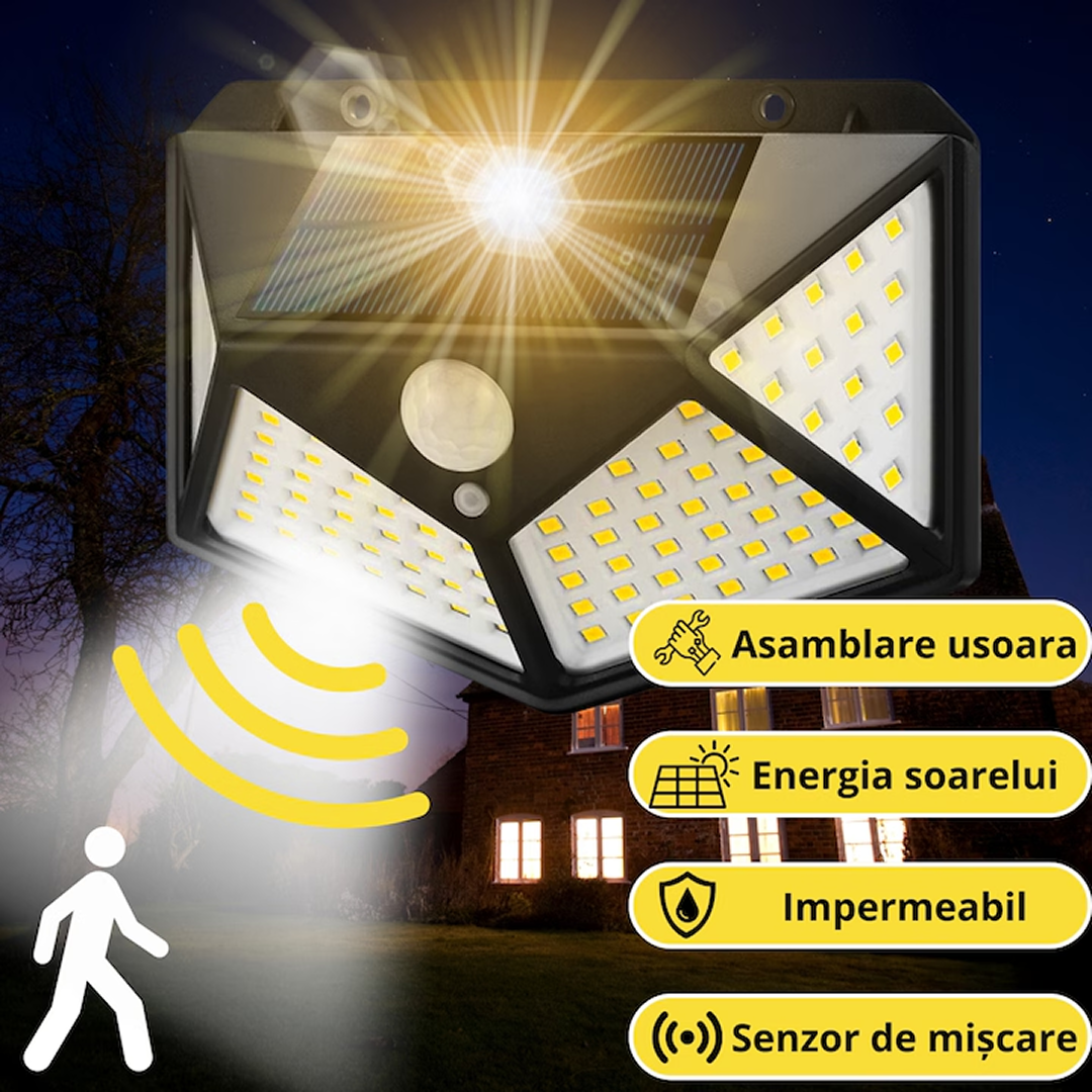 Set 12 Lampi solare 100 LED, cu senzor de miscare