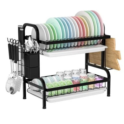 Suport de vase supraetajat, 2 nivele, negru