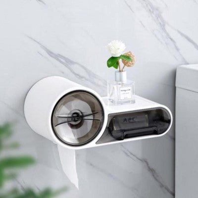 Suport de perete multifunctional pentru hartie igienica și telefon, cu sertar practic