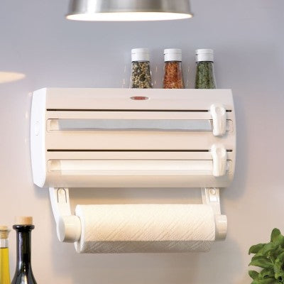 Dispenser 3 in 1 pentru hartie prosop, folie de aluminiu și folie stretch