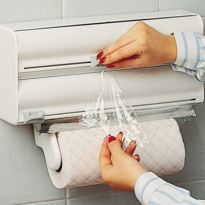 Dispenser 3 in 1 pentru hartie prosop, folie de aluminiu și folie stretch
