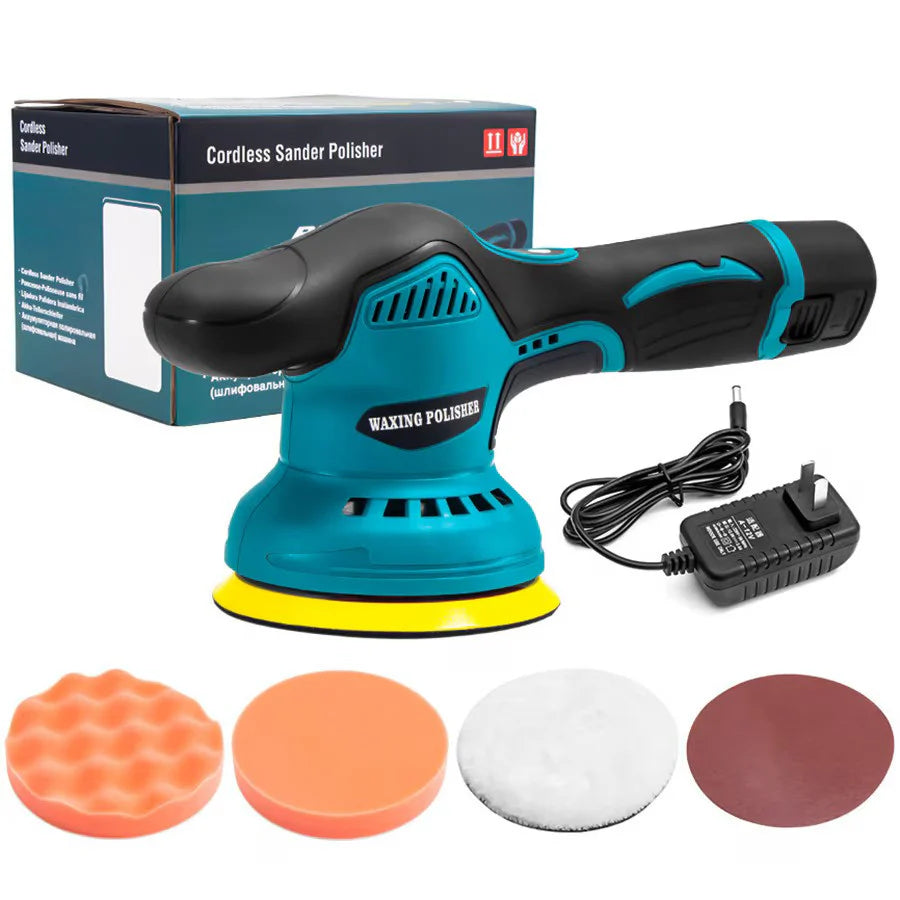 Aparat Polish Auto, 2 Acumulatori 12V, fara fir, portabil, 2500-5000 Rpm, 8 Viteze, Albastru/Negru