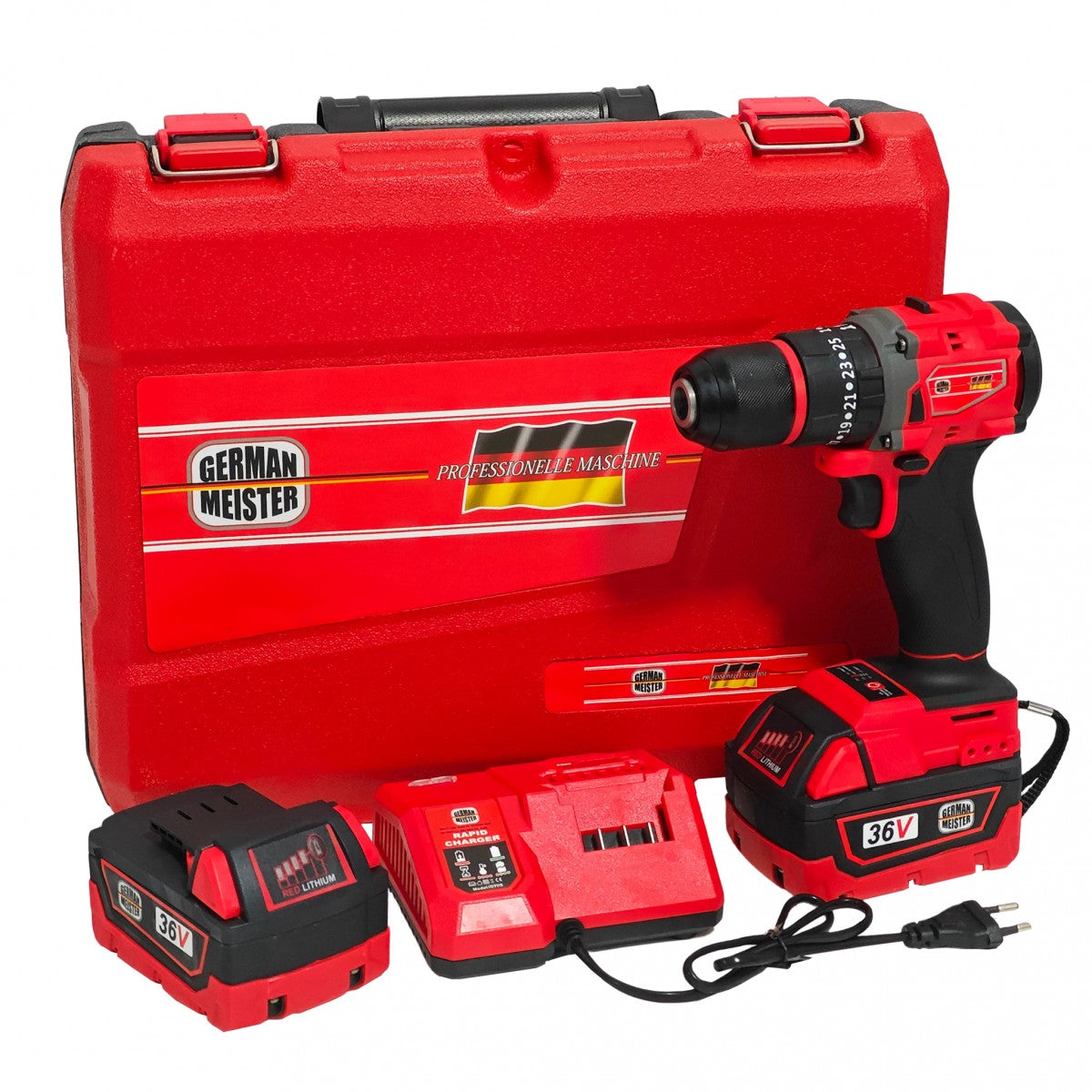 Bormasina Autofiletanta German Meister, cu 2 Acumulatori 36V 8Ah, Motor Brushless