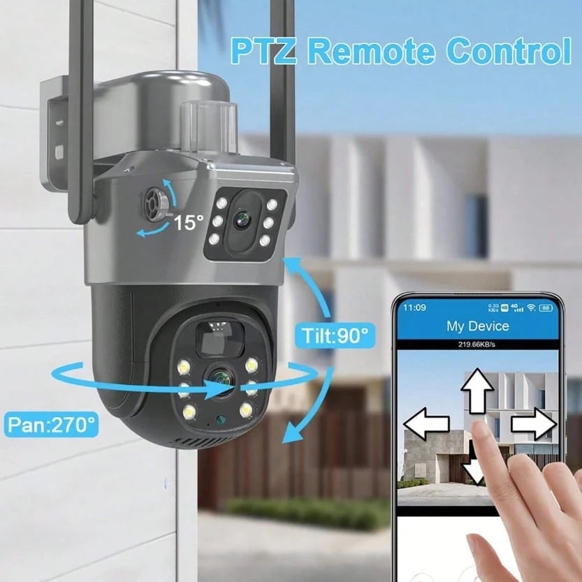 Cameră de Supraveghere Duală 6MP cu Panou Solar Integrat pentru Exterior | 4G SIM, Senzor de Mișcare