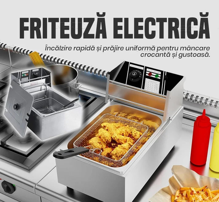 Friteuză Electrică Profesională 6L, 2500W - Inox Calitate Restaurant