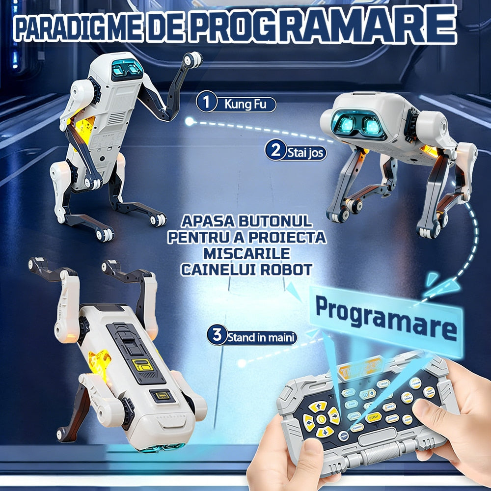 Robot Câine Inteligent Interactiv – Gri-Argintiu, 1200mAh, Telecomandă și APP
