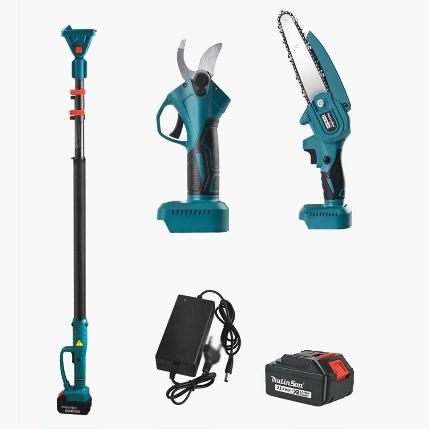 Set Foarfeca Gradina si Mini Drujba, 2 Acumulatori 48V, cu Brat 2.13m Telescopic, Unghi de Taiere Reglabil