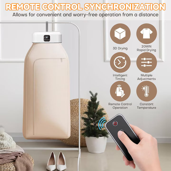 Uscător de haine electric cu incălzire rapidă, afișaj digital și husă protectoare