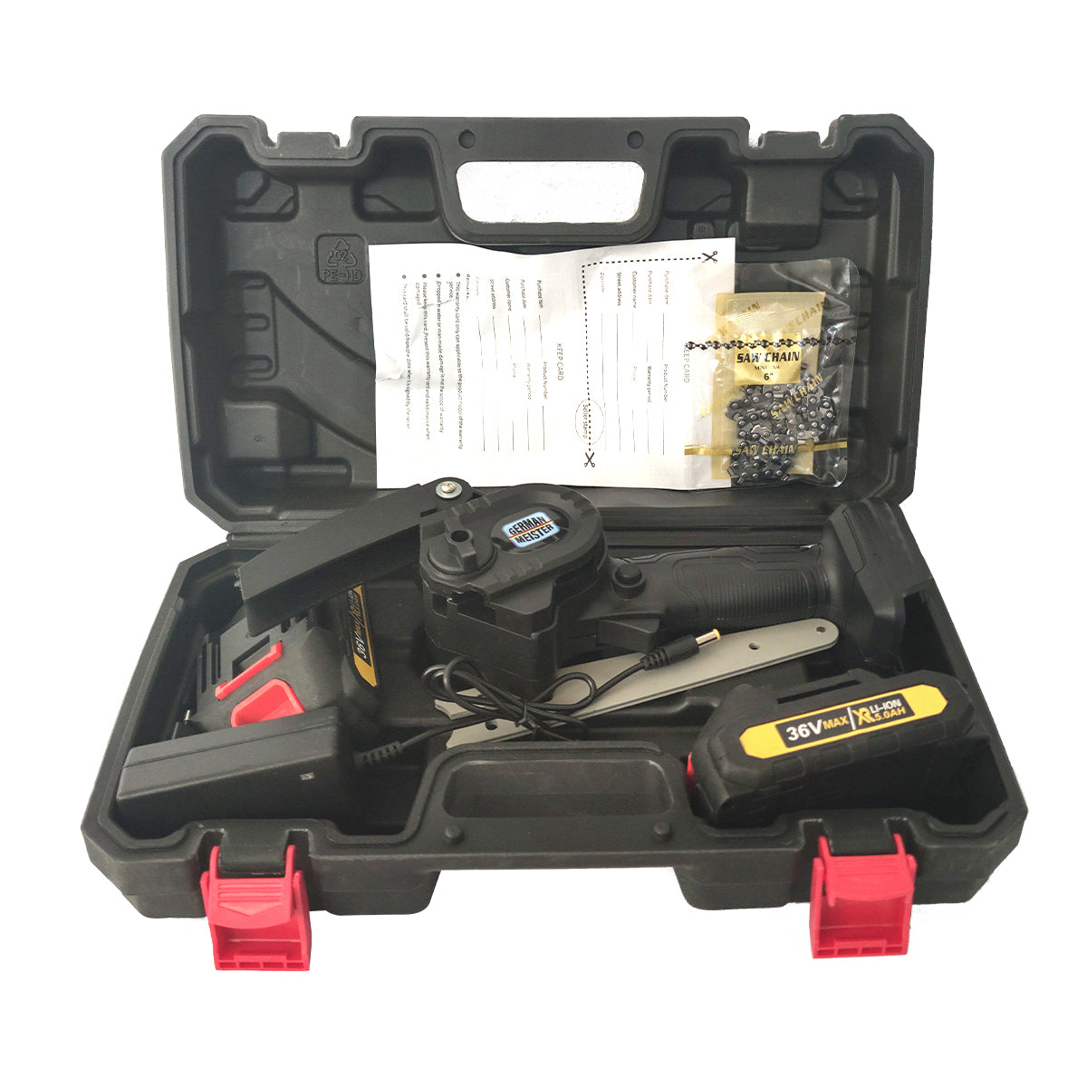 Drujba cu acumulator , German Meister , Lama + lant 6 , 36 V , 5 Ah